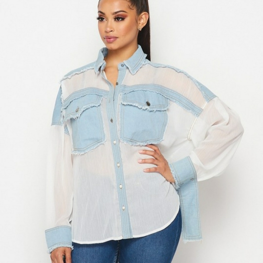 denim accent blouse